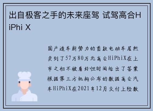 出自极客之手的未来座驾 试驾高合HiPhi X