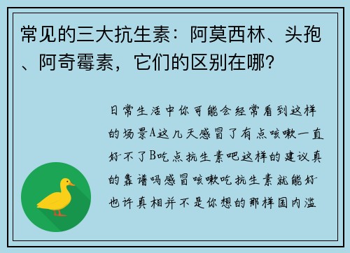 常见的三大抗生素：阿莫西林、头孢、阿奇霉素，它们的区别在哪？