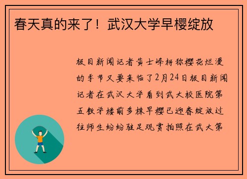 春天真的来了！武汉大学早樱绽放