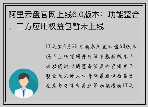 阿里云盘官网上线6.0版本：功能整合、三方应用权益包暂未上线