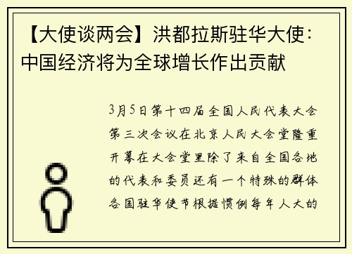 【大使谈两会】洪都拉斯驻华大使：中国经济将为全球增长作出贡献