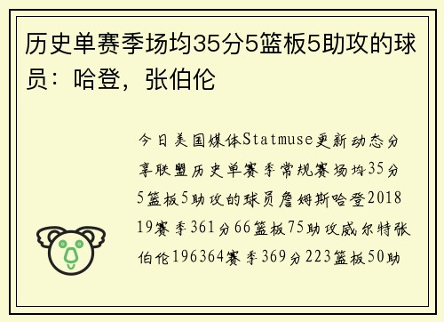 历史单赛季场均35分5篮板5助攻的球员：哈登，张伯伦