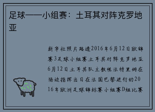 足球——小组赛：土耳其对阵克罗地亚