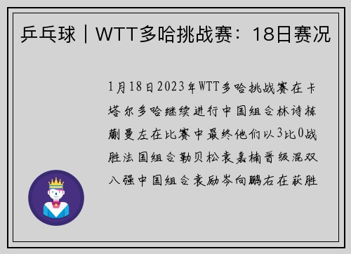 乒乓球｜WTT多哈挑战赛：18日赛况